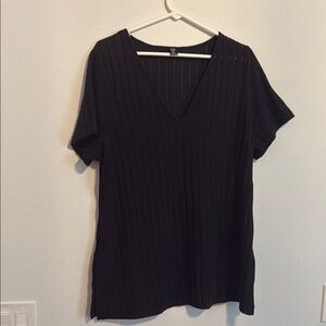 SHEIN Black Ribbed Relaxed Short Sleeve T-Shirt